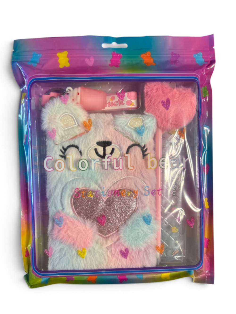 Unbranded Colorful Bear Stationery Set One Size Pink Blue